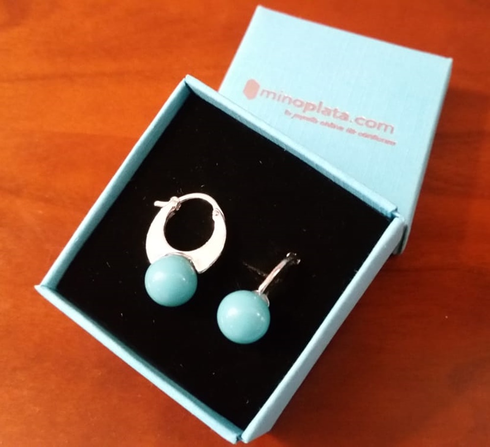 Pendientes de plata aro con bola turquesa 8 Mm. 1